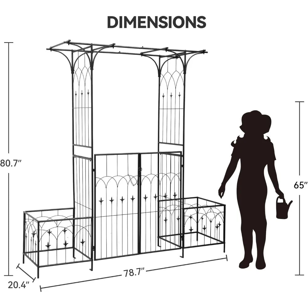 Garden Arbor With Gate And Planter Box Metal Garden Arch For Climbing Plants Outdoor Wedding Arches For Ceremony