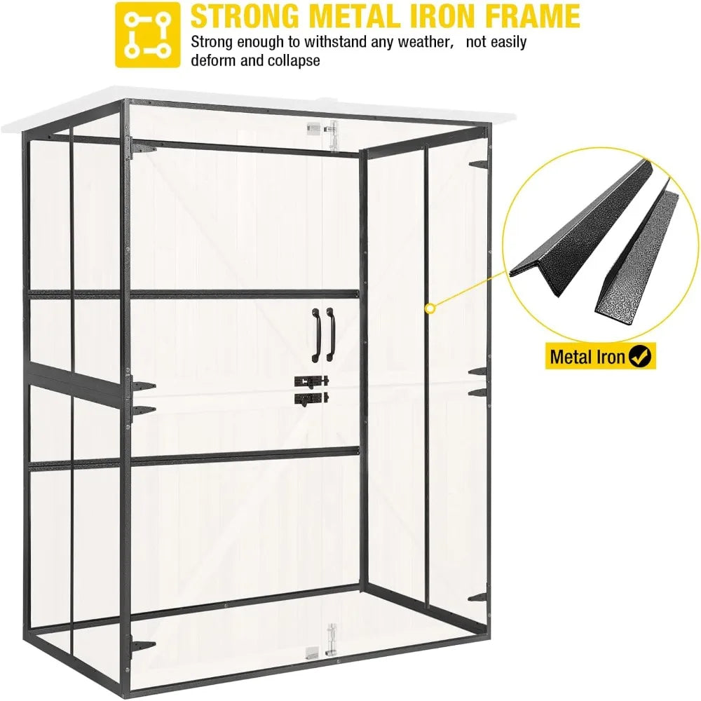 Outdoor Storage Shed Cabinet with All Metal Frame Wooden Floor and Adjustable Shelves