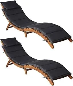 Sun Loungers with Cushions Modern Style Cream White Solid Acacia Hardwood Foldable and Portable Ideal for Garden Outdoor Use