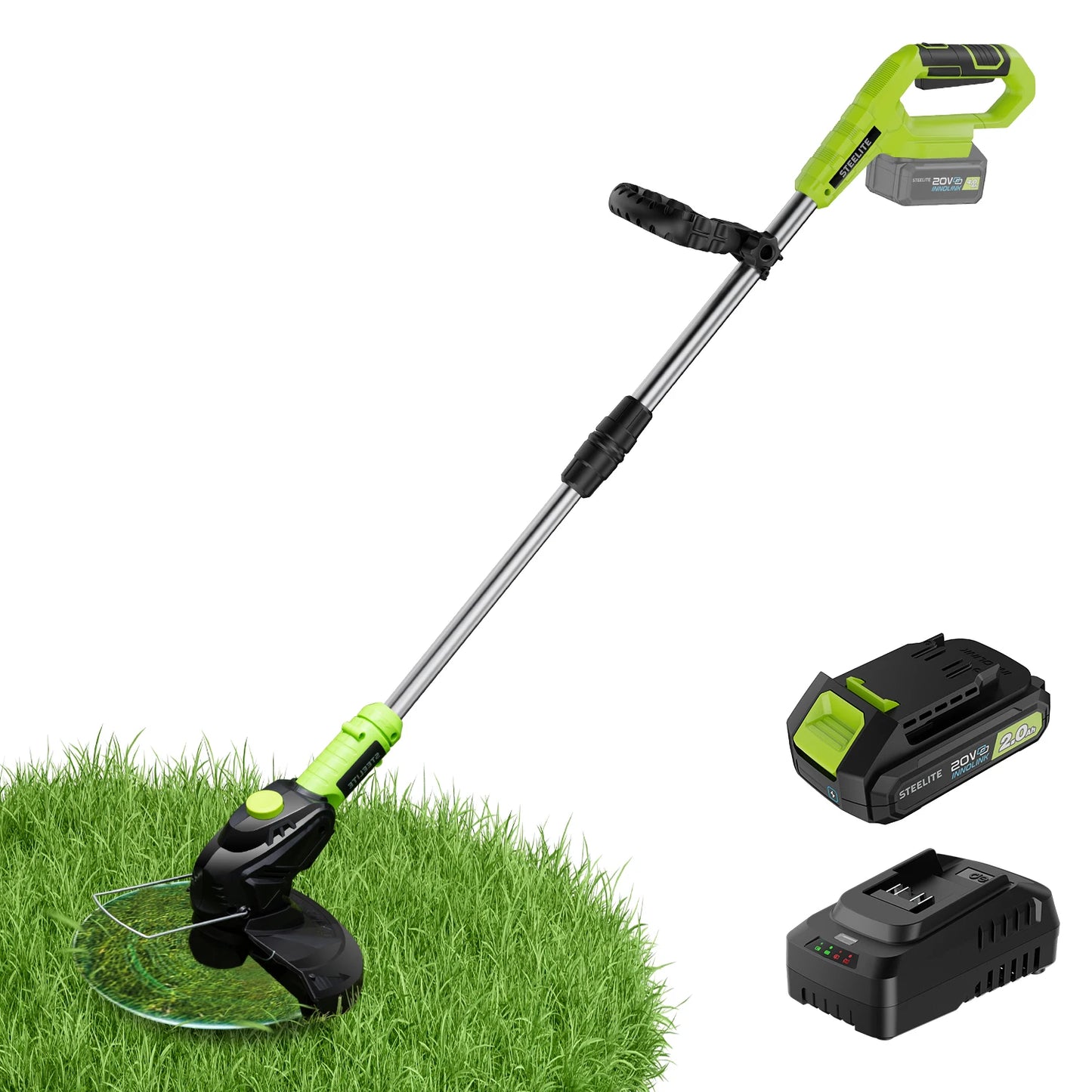 21V Max Cordless String Trimmer with Bump Feed, 2.0Ah Batt, Battery Powered Weed Wacker & Lightweight Grass Trimmer