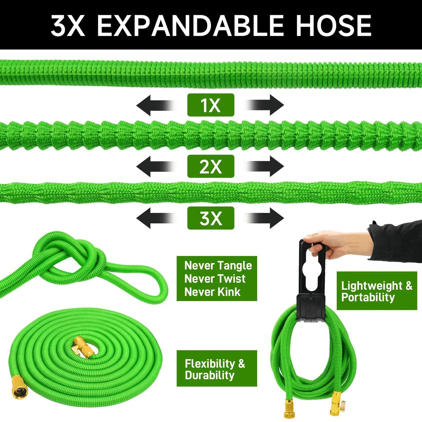 GardenJoy 50-100FT Expandable Garden Hose with Holder and 10 Spray Nozzle Flexible Water Hose for Home Garden Watering