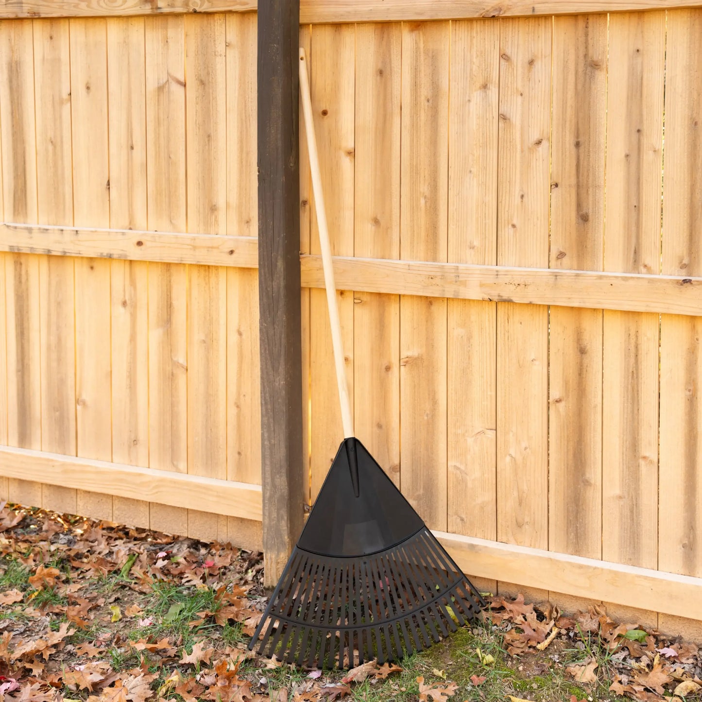 24 Inch Wood And Poly Leaf Rake For Yard Cleanup Today