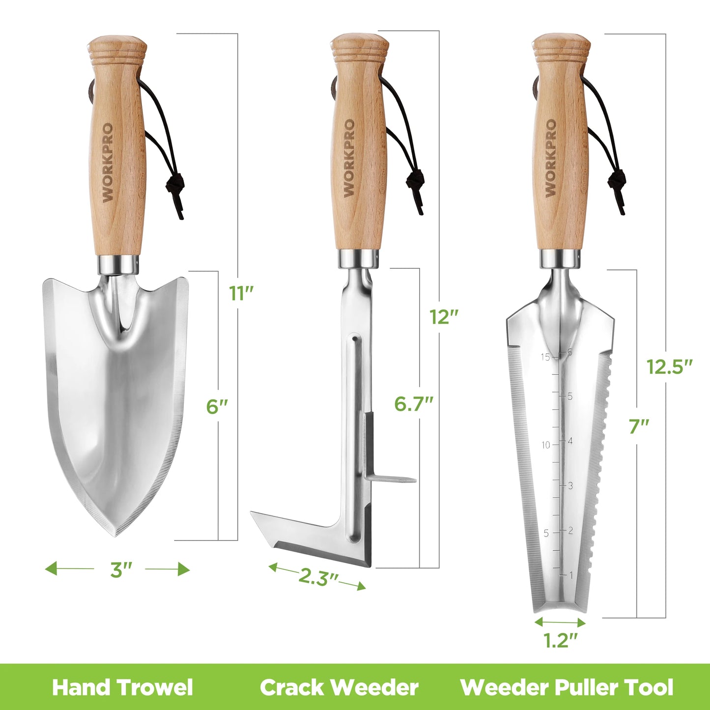 Workpro Garden Tool Set 3 Pieces with Wood Handle Weed Puller Crack Weeder and Hand Trowel Durable Garden Tools