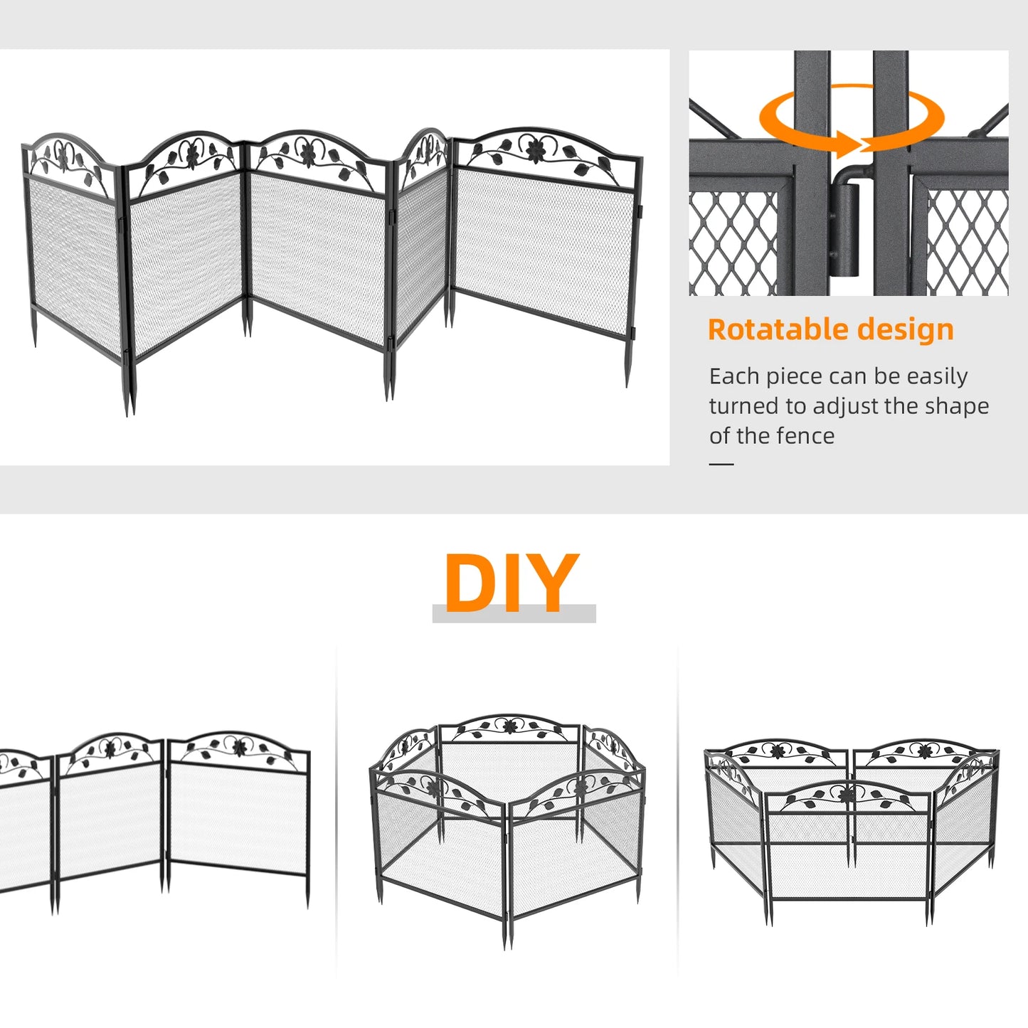 5 Panel Garden Fence Black Metal Dog Barrier Outdoor