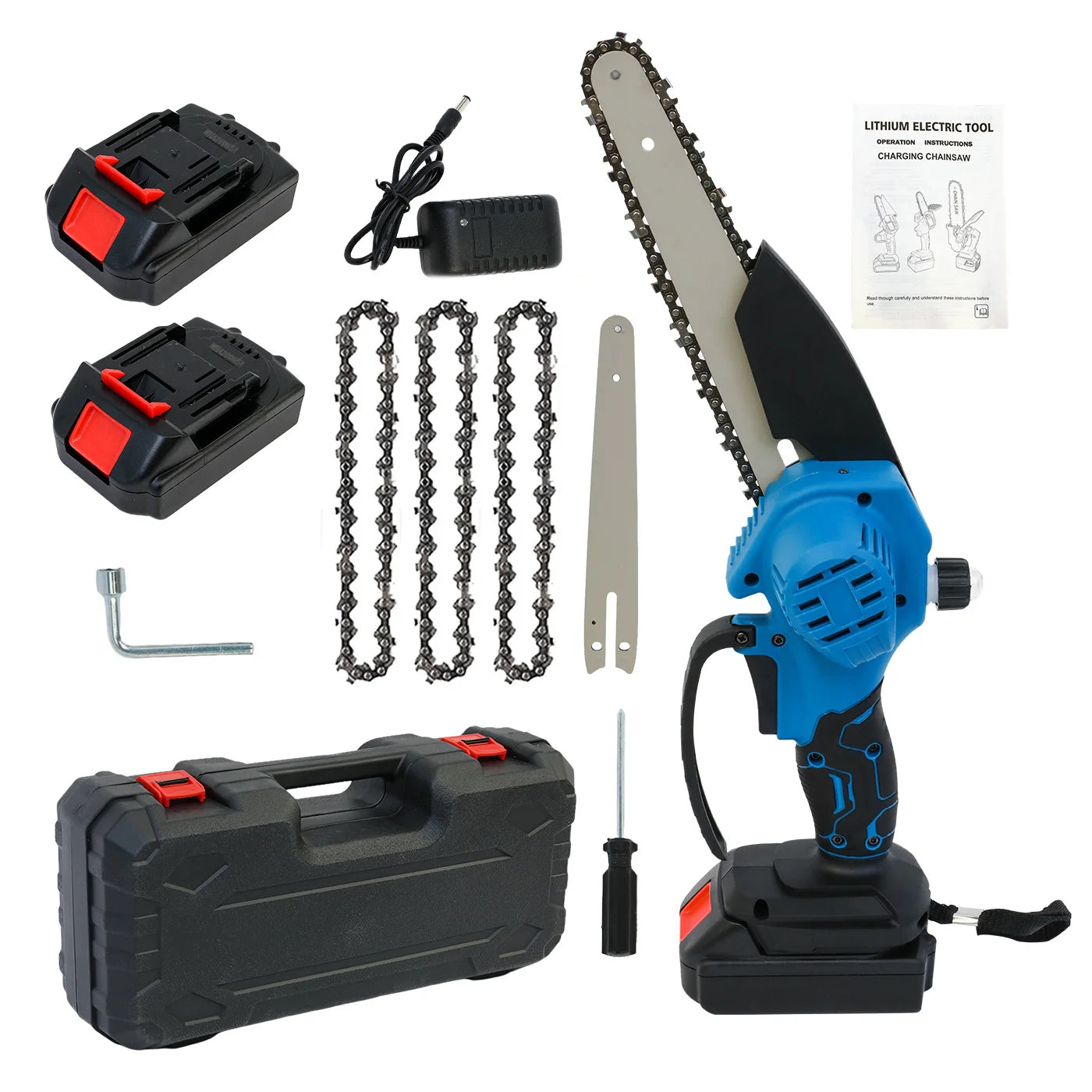 Chainsaw Handheld 8-inch Cordless Petrol Chain Saw Powerfull with2 Batteries 3 Chains for Wood Cutting Tree Trimming Camping