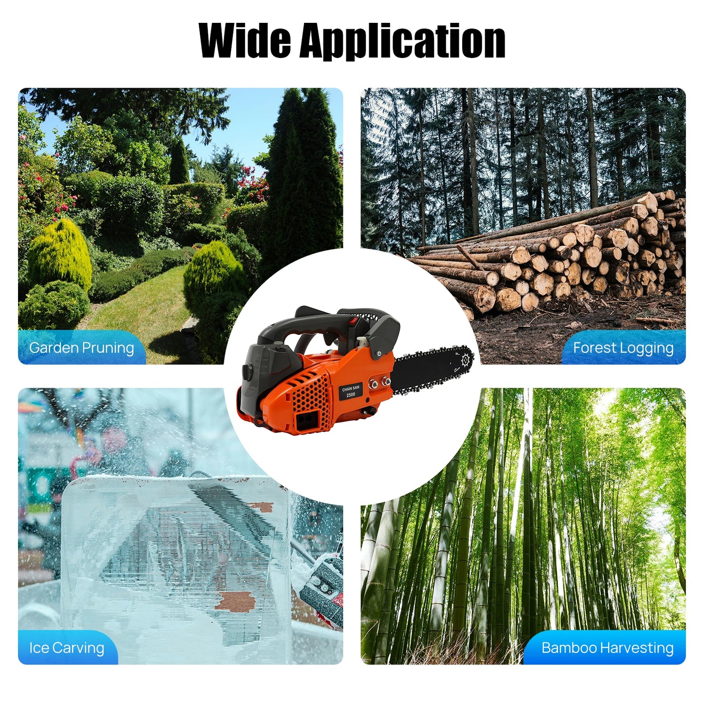 900W Gasoline Chainsaw 25.4cc Top Handle 2 Stroke Engine With Guide Plate Cover