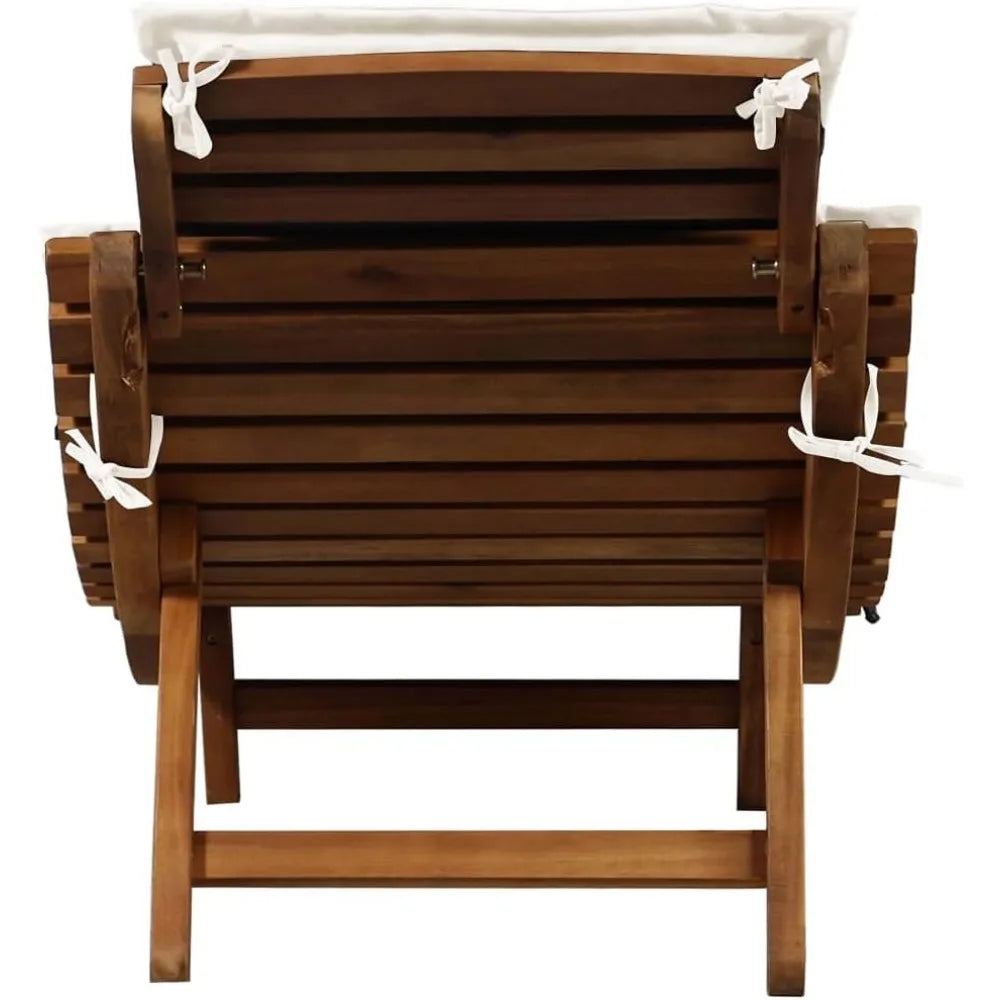 Sun Loungers with Cushions Modern Style Cream White Solid Acacia Hardwood Foldable and Portable Ideal for Garden Outdoor Use