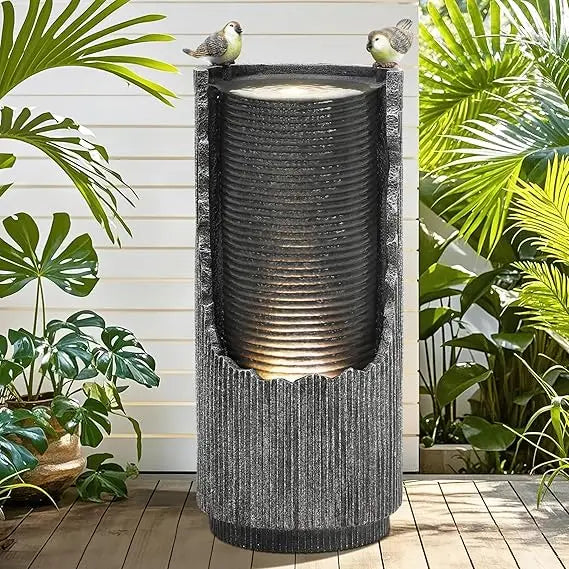 39 Inch Tall Outdoor Fountain With Led Lights Ceramic Vase