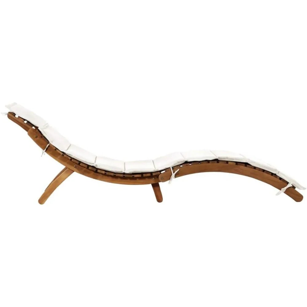 Sun Loungers with Cushions Modern Style Cream White Solid Acacia Hardwood Foldable and Portable Ideal for Garden Outdoor Use