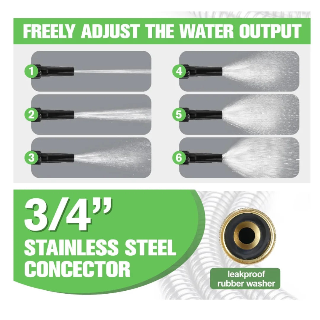 100FT 304 Stainless Steel Heavy Duty Garden Hose with Nozzles Flexible Never Kink and Tangle