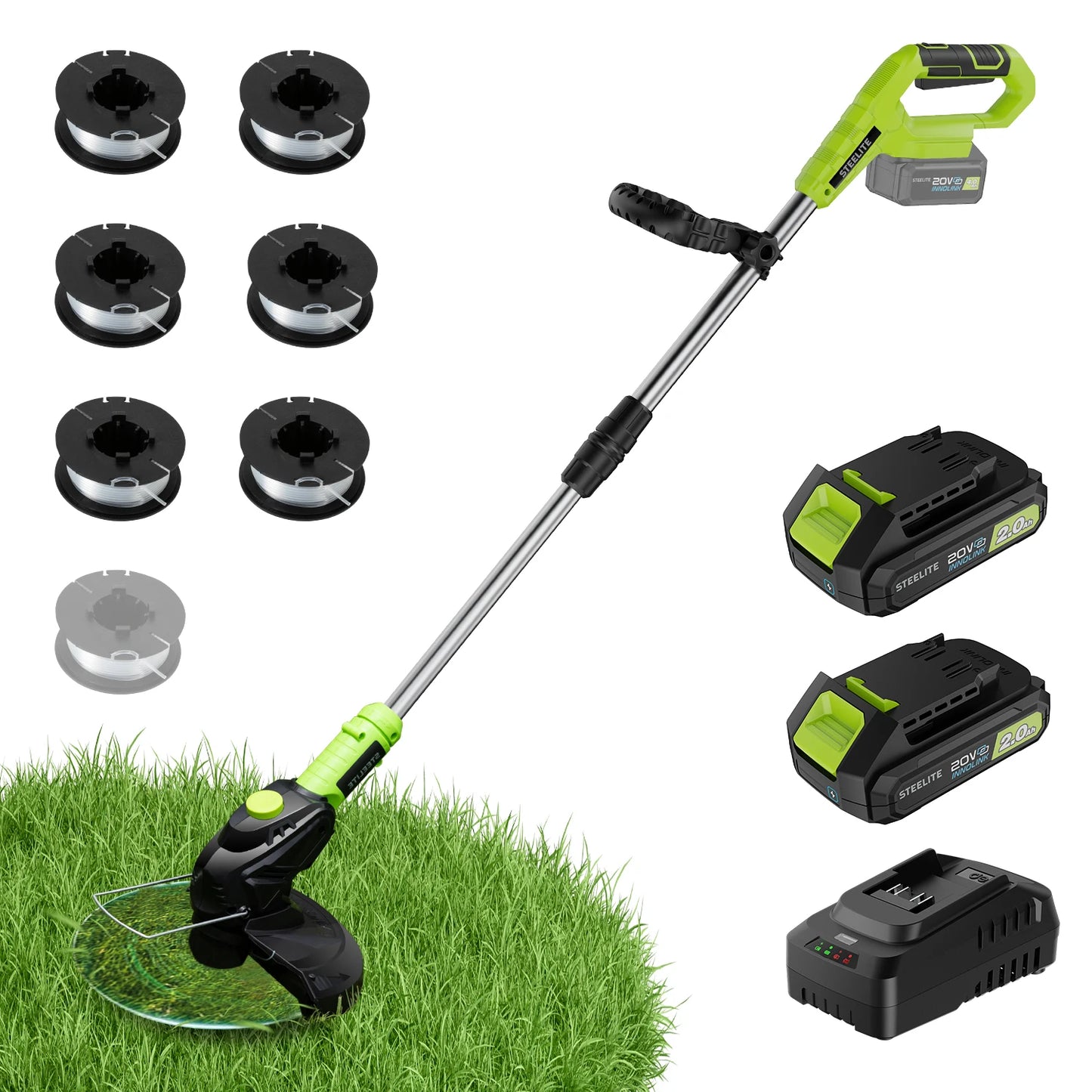 21V Max Cordless String Trimmer with Bump Feed, 2.0Ah Batt, Battery Powered Weed Wacker & Lightweight Grass Trimmer