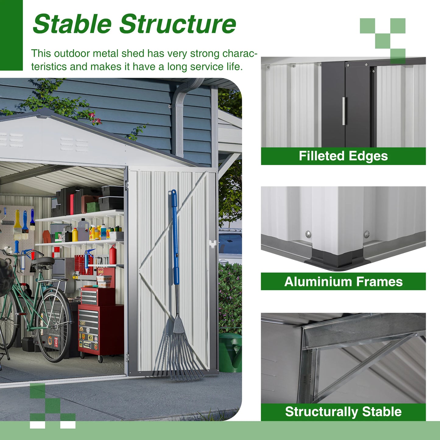 LZBEITEM 10x8 Ft Outdoor Metal Storage Shed Lockable Doors