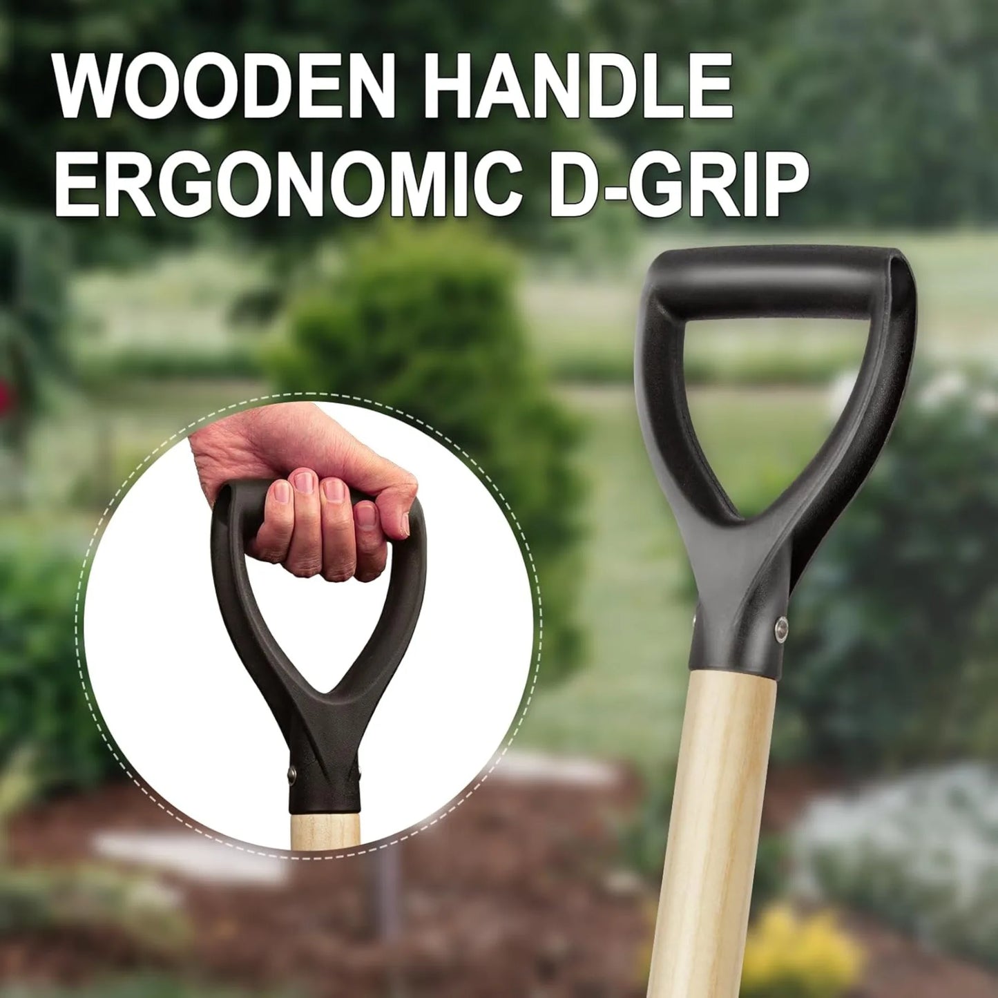 Round Garden Shovel with D Handle 41 Inches Wooden Handle Versatile Digging Tool