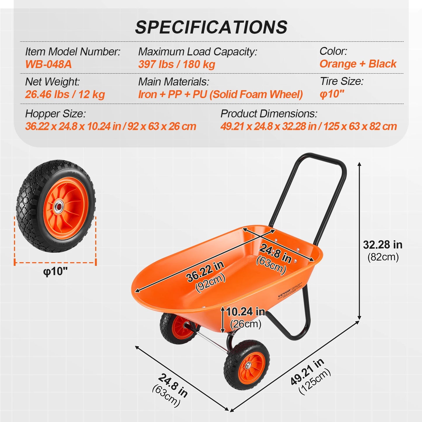 SucceBuy One Wheelbarrow Cart 330 Lb Capacity Dump Cart