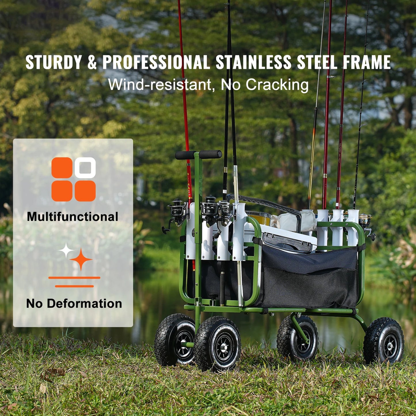 SucceBuy 300lb Beach Fishing Cart Foldable Wagon 4 Wheels