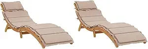 Sun Loungers with Cushions Modern Style Cream White Solid Acacia Hardwood Foldable and Portable Ideal for Garden Outdoor Use