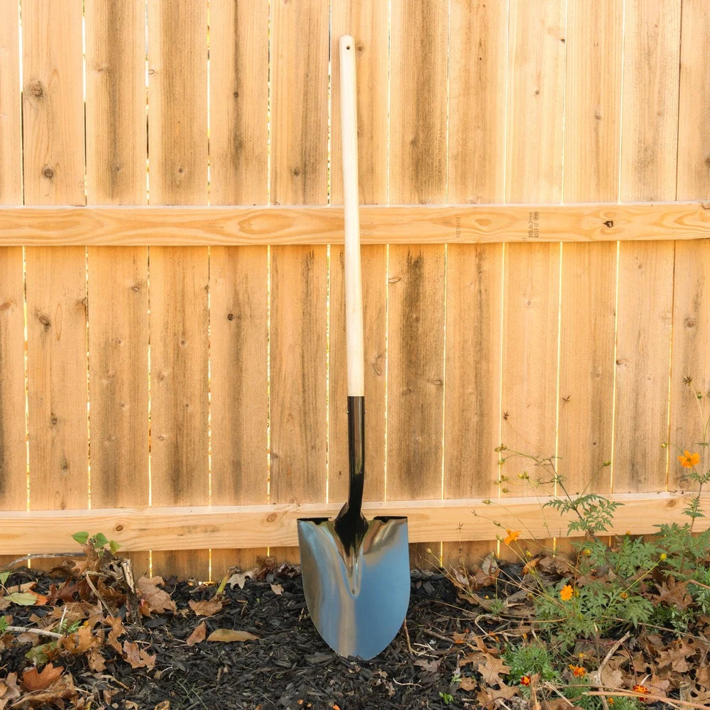 Round Point Shovel with Sharp Curved Blade Durable Wooden Handle Multi Functional Planting Excavating Deep Digging Outdoor