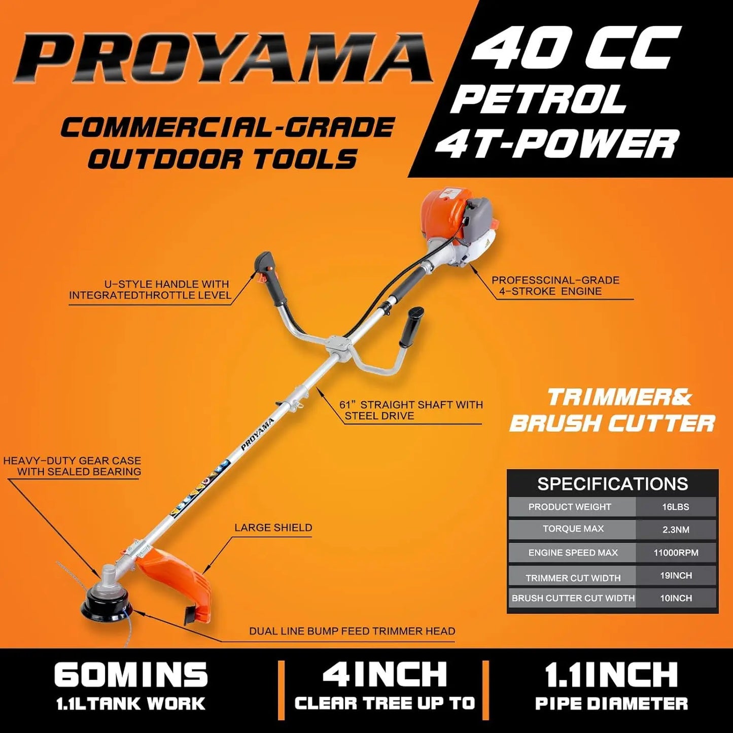 Proyama 40cc Gas Powered Brush Cutter 3 in 1 Trimmer