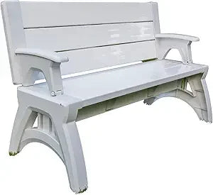 2 in 1 Outdoor Bench and Picnic Table Foldable Weather Resistant Seating for Patio Lawn Garden or Deck Durable Vinyl Construction