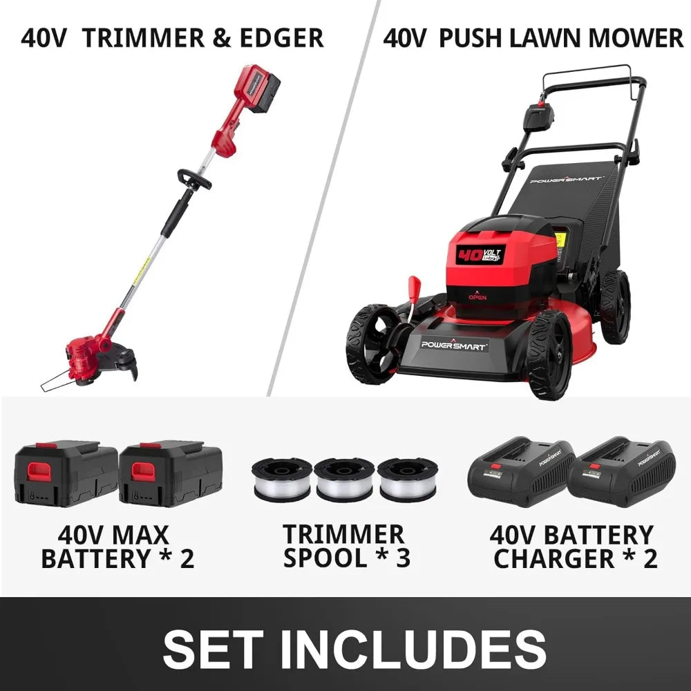40V 17 Inch Cordless Lawn Mower And 13 Inch Trimmer Edger