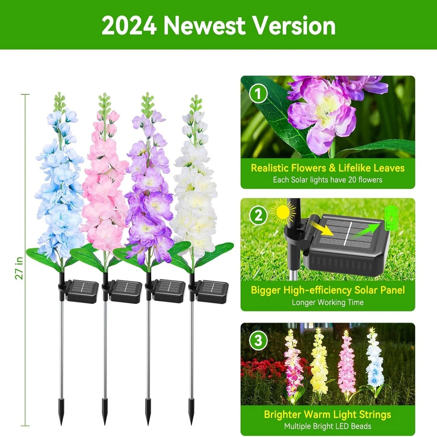 4 Pack Upgraded Solar Garden Lights with 36 LEDs Outdoor Solar Flowers Lights for Yard Patio