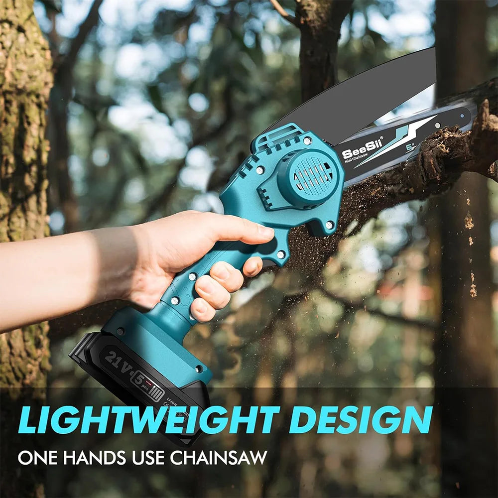 Seesii 6 Inch Cordless Mini Chainsaw Garden Wood Cutting