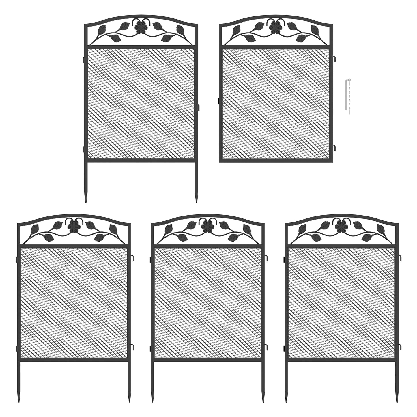 5 Panel Garden Fence Black Metal Dog Barrier Outdoor