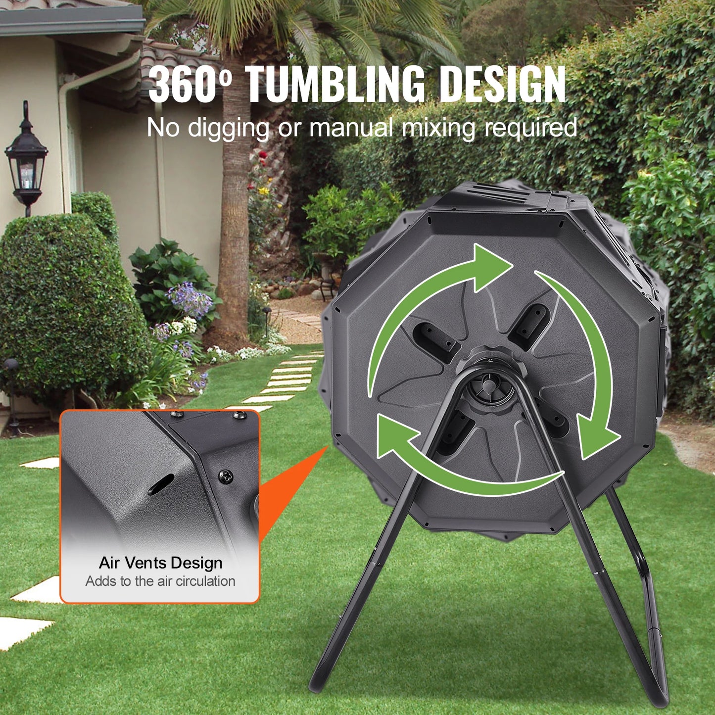 SucceBuy 43 Gal Tumbling Composter Dual Chamber Garden Bin