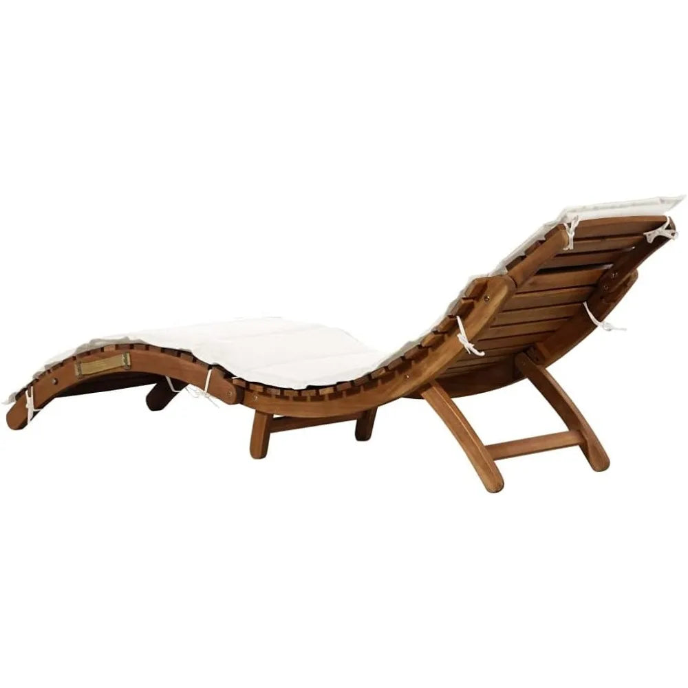Sun Loungers with Cushions Modern Style Cream White Solid Acacia Hardwood Foldable and Portable Ideal for Garden Outdoor Use