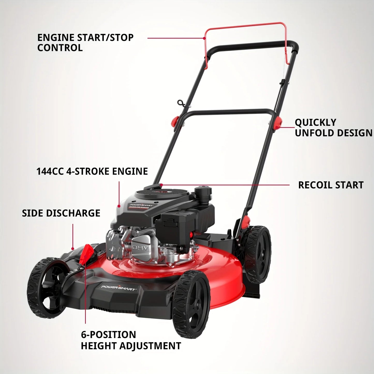 PowerSmart 21 Inch Gas Lawn Mower 144cc Mulching Discharge