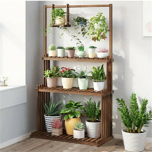 3 Tier Hanging Wood Plant Stand Planter Shelves Flower Pot Organizer Rack Multiple Display Holder Shelf Indoor Outdoor