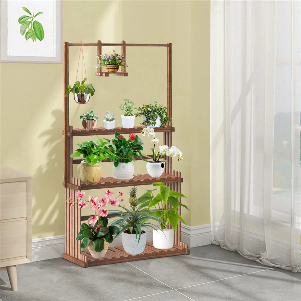 3 Tier Hanging Wood Plant Stand Planter Shelves Flower Pot Organizer Rack Multiple Display Holder Shelf Indoor Outdoor