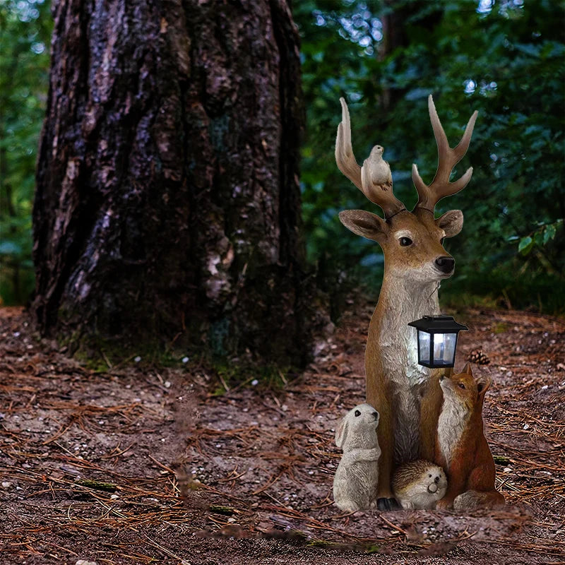 Deer Statue with Solar Light Hand Painted Animals Resin Ornament Outdoor Garden Courtyard Street Lighting Decoration