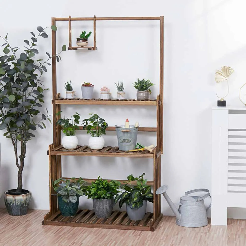3 Tier Hanging Wood Plant Stand Planter Shelves Flower Pot Organizer Rack Multiple Display Holder Shelf Indoor Outdoor