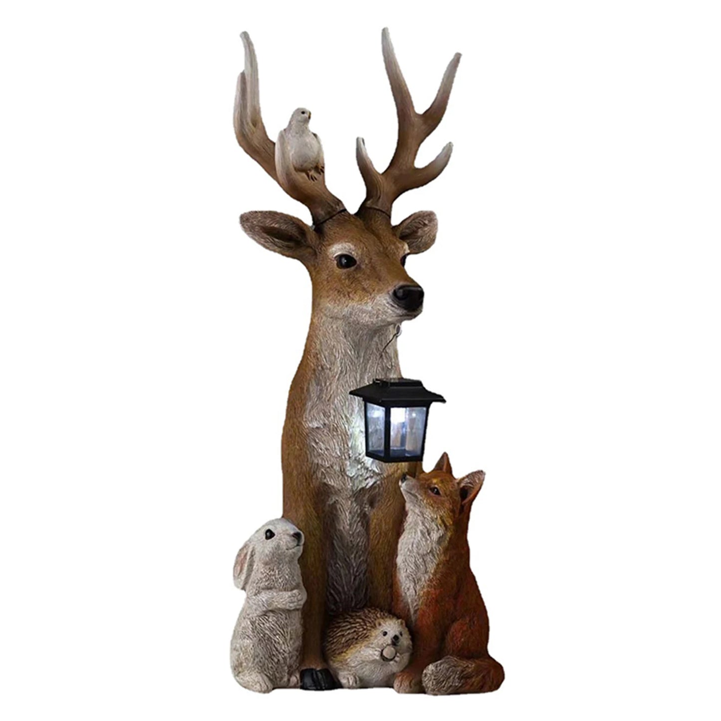 Deer Statue with Solar Light Hand Painted Animals Resin Ornament Outdoor Garden Courtyard Street Lighting Decoration