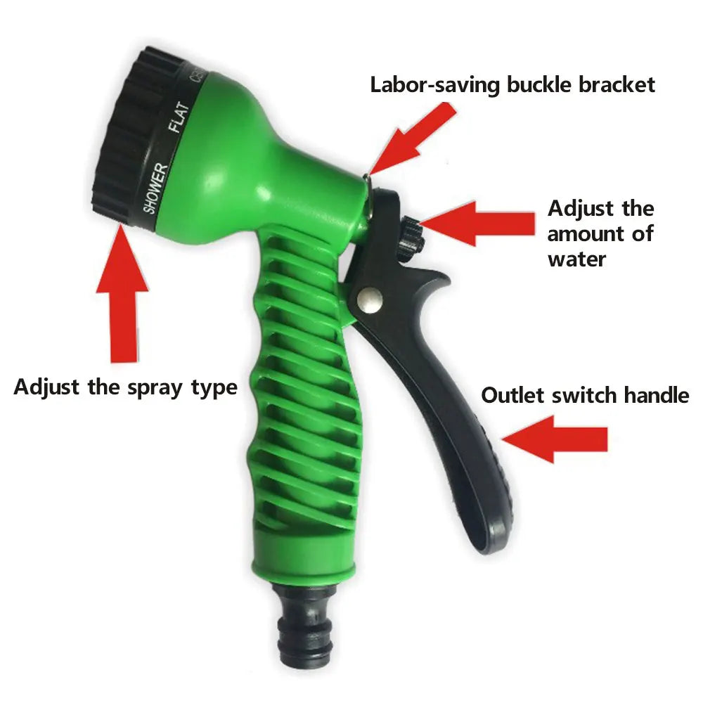 Garden Hose Pipe Expandable Magic Hose with 7 Patterns Water Gun Foam Pot Flexible Reels Car Wash Gun Sprayer
