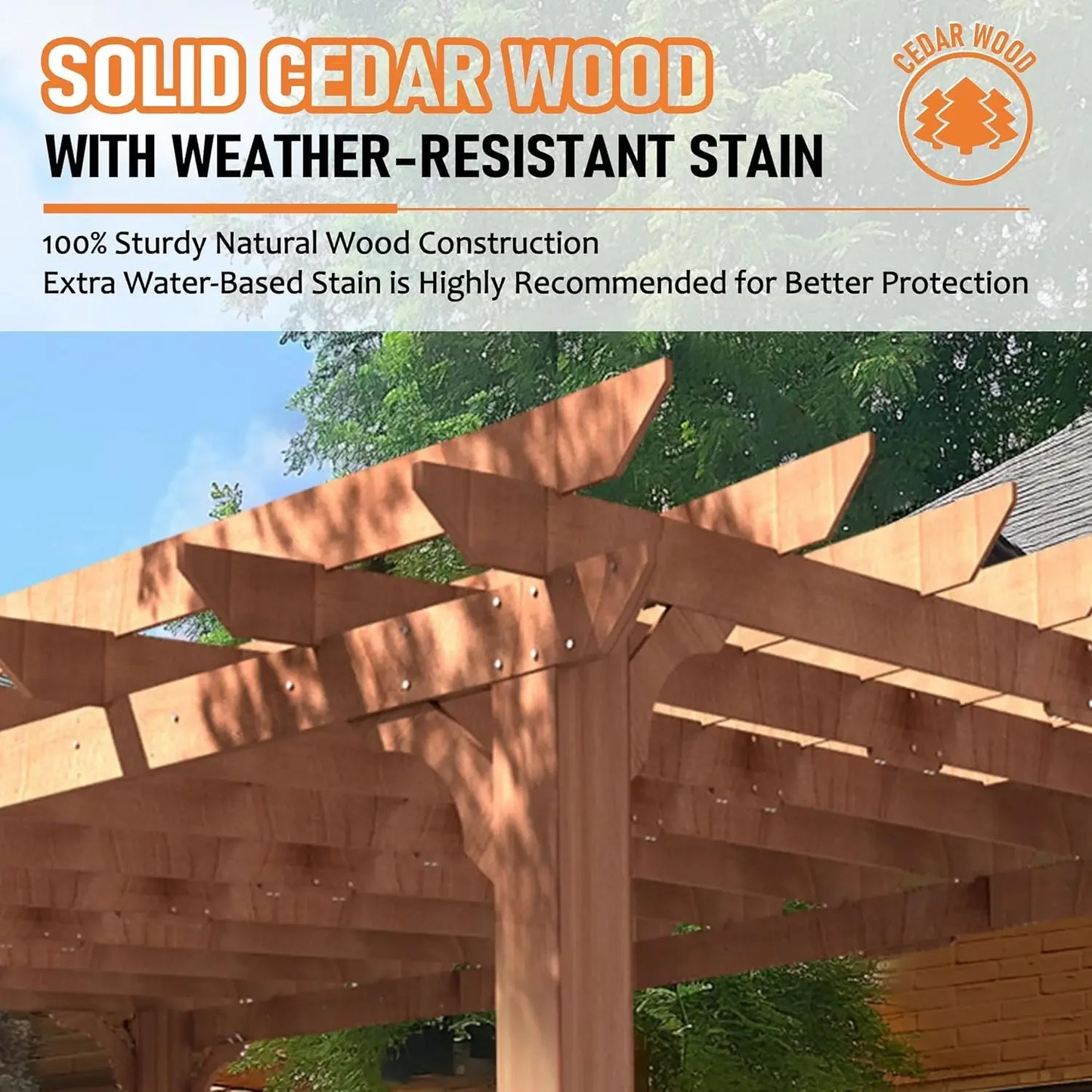 12 x16 FT Wooden Pergola,Cedar Wood Gazebo with Flat Roof,Outdoor Garden Shelter with Stakes Included,Patio,Deck, Backyard, Lawn