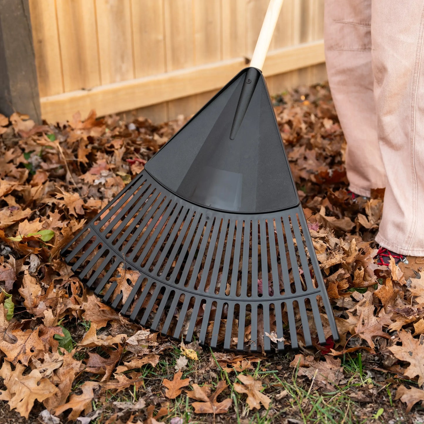 24 Inch Wood And Poly Leaf Rake For Yard Cleanup Today