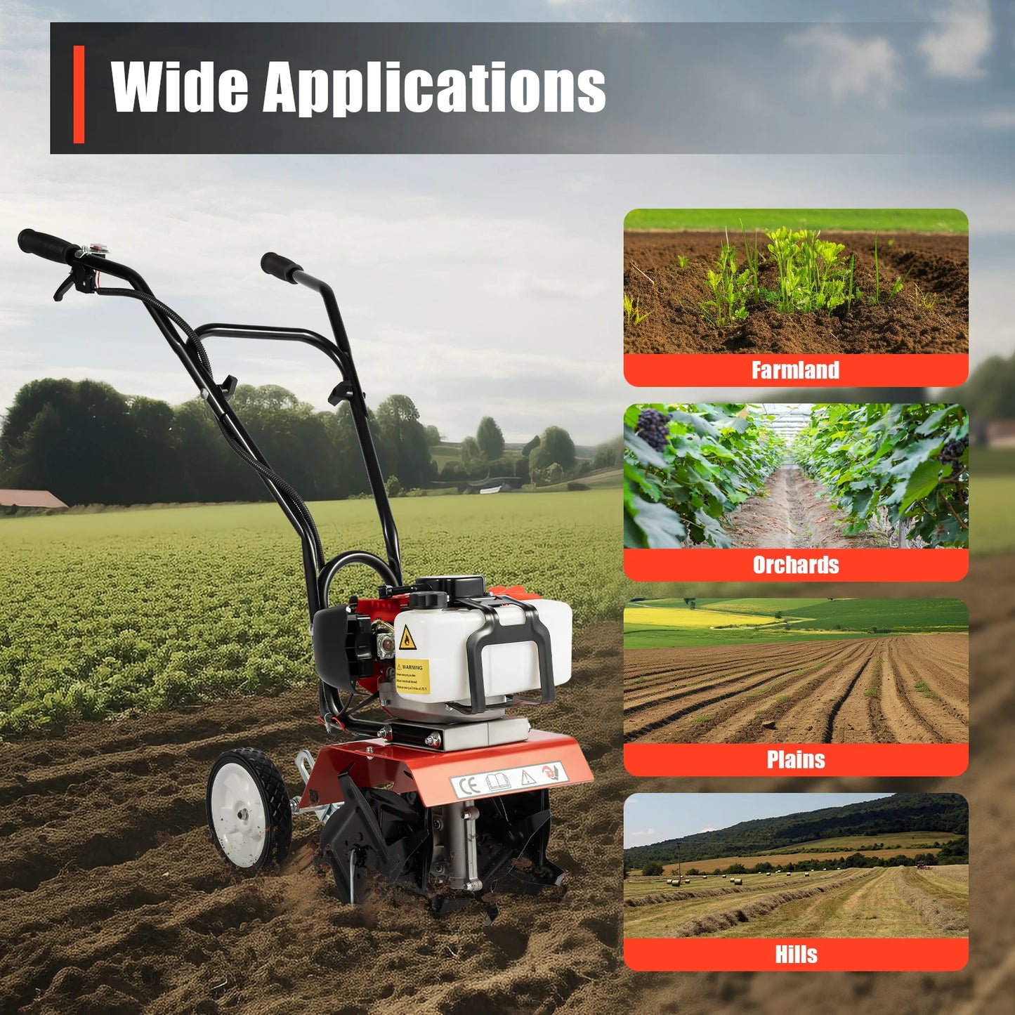 52cc Gasoline Tiller Cultivator 2 Stroke Mini Rotovator
