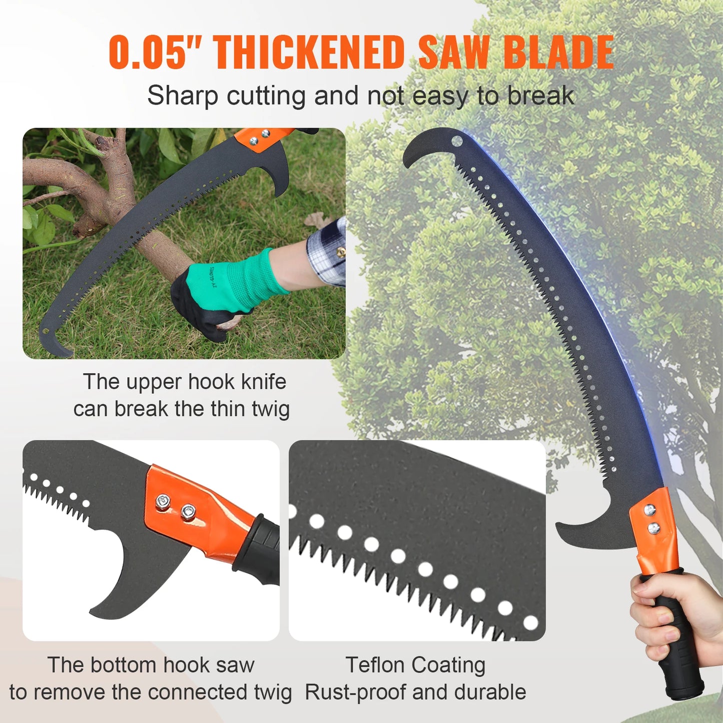 SucceBuy Extendable Pole Saw Pruner With Aluminum Handle