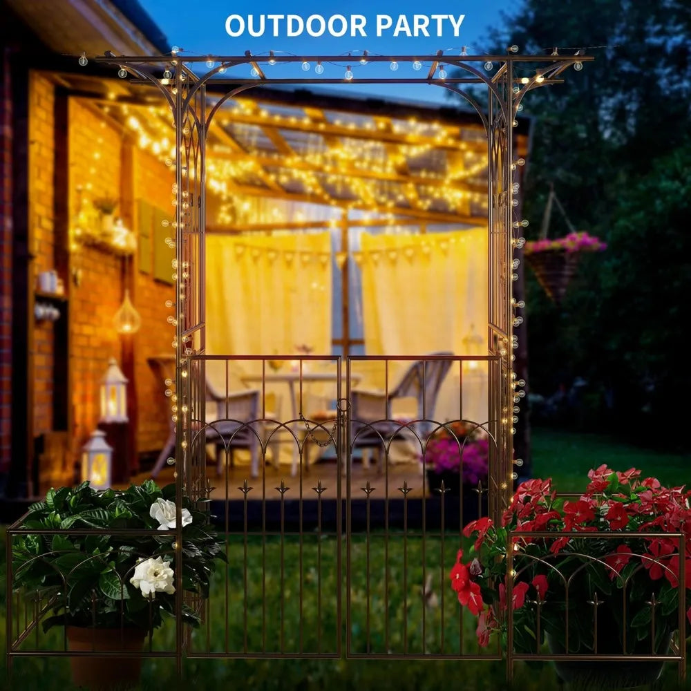 Garden Arbor With Gate And Planter Box Metal Garden Arch For Climbing Plants Outdoor Wedding Arches For Ceremony