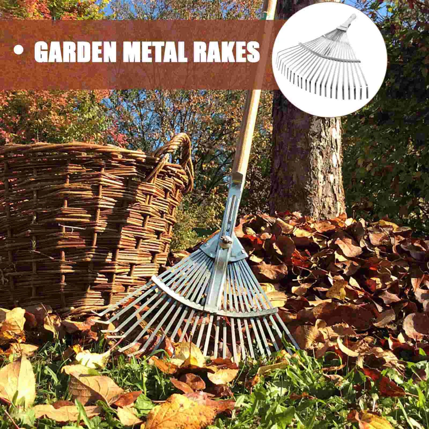 Stainless Steel Telescopic Handle Landscape Rake Carbon Grass Wire Wooden Gardening for Adjustable Remover Tool Leaves
