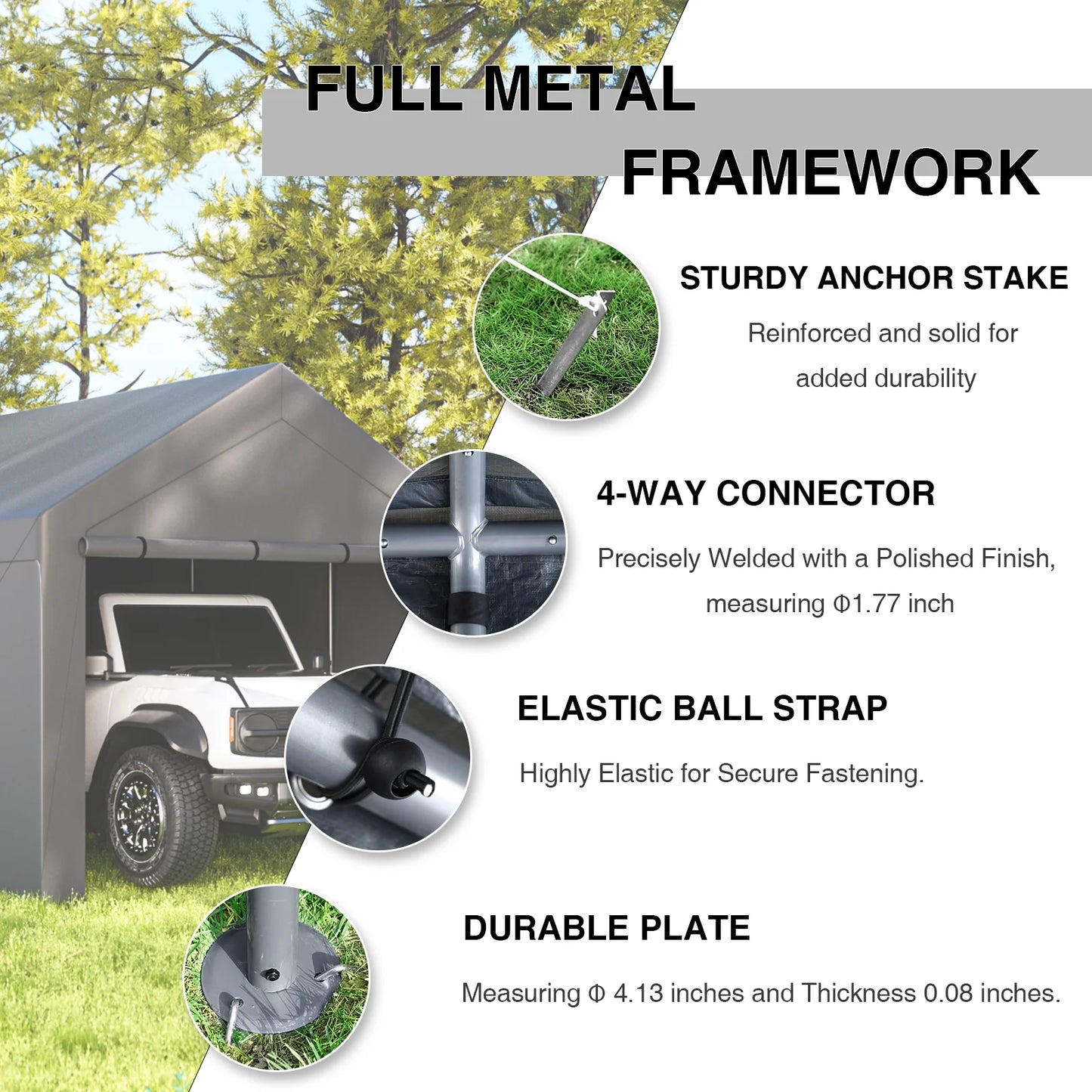 Grezone 10 x 20 Ft Outdoor Carport Canopy Portable Garage