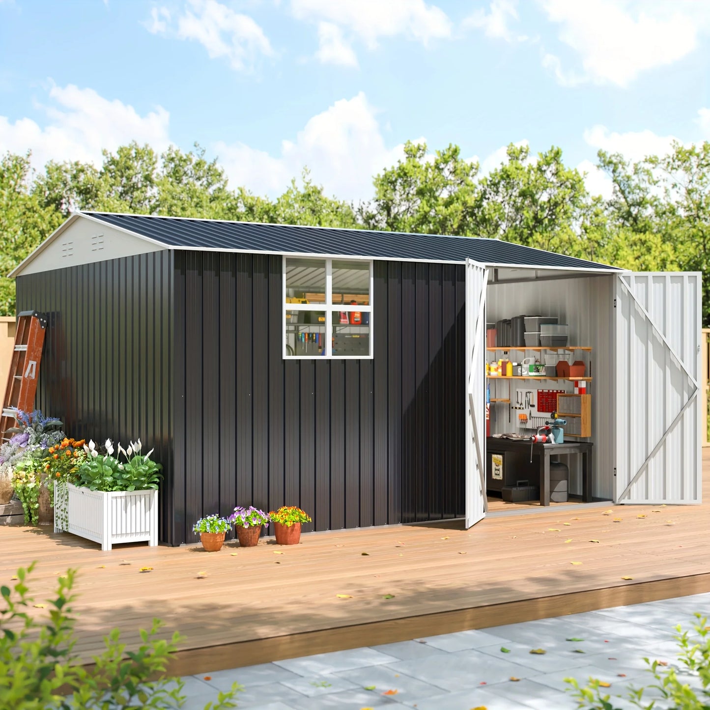 Polar Aurora 10x12Ft Outdoor Metal Shed Windows Lockable