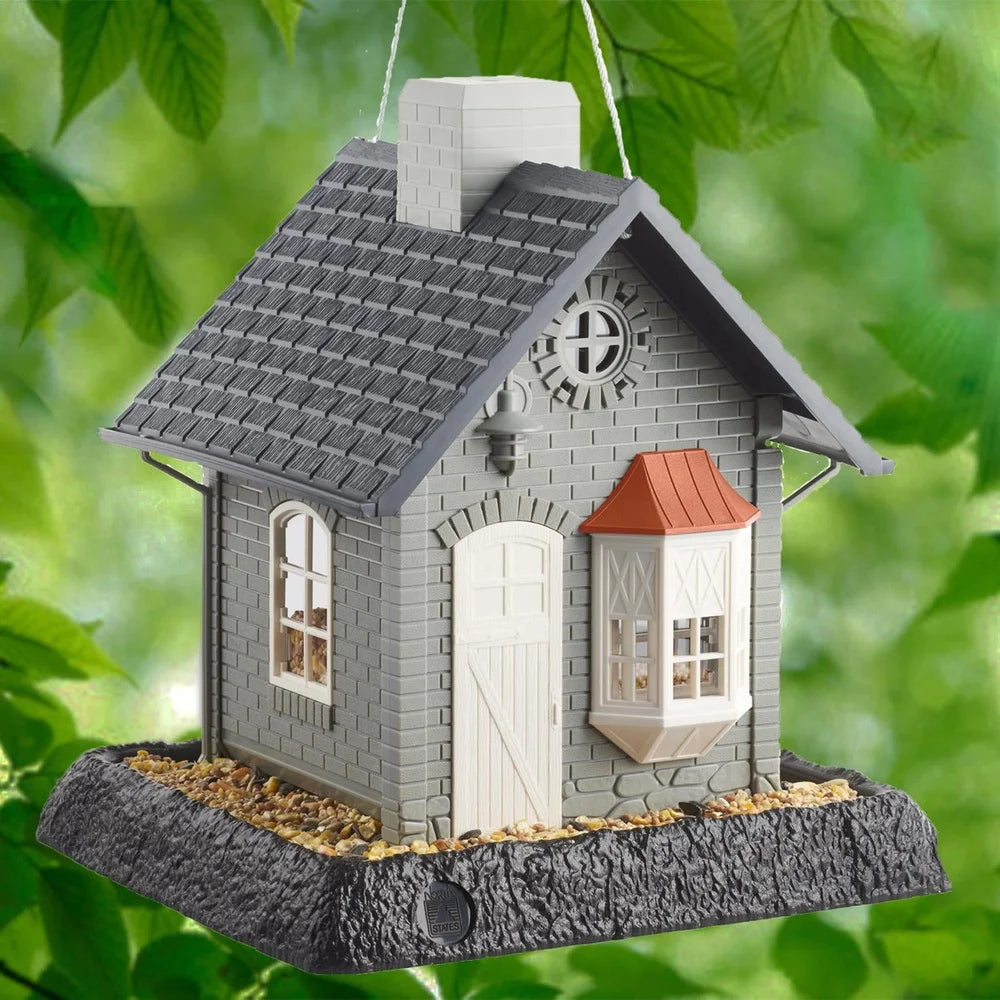 Wild Bird Plastic Hopper Feeder Squirrel Proof 5 lb Capacity 4 Ports Large Seed Tray Perch Outdoor Garden Decor