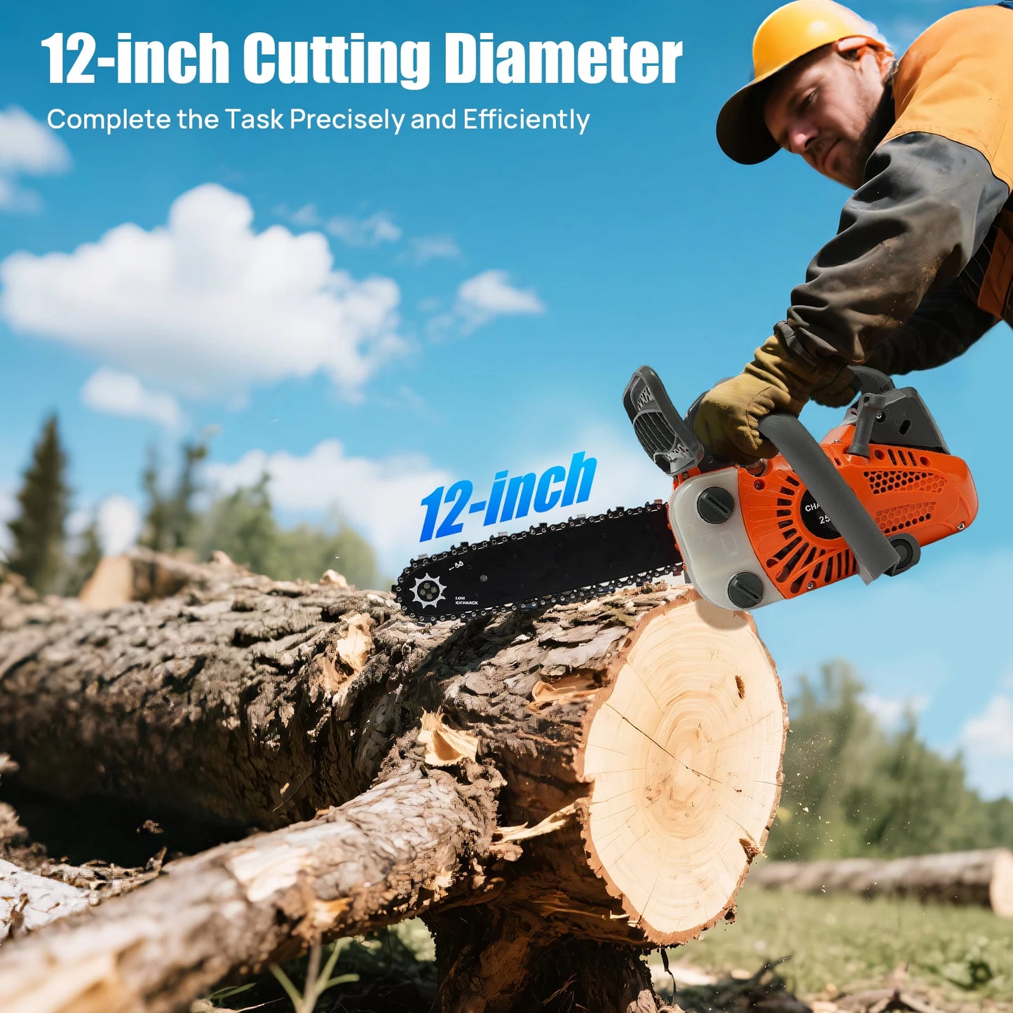 900W Gasoline Chainsaw 25.4cc Top Handle 2 Stroke Engine With Guide Plate Cover