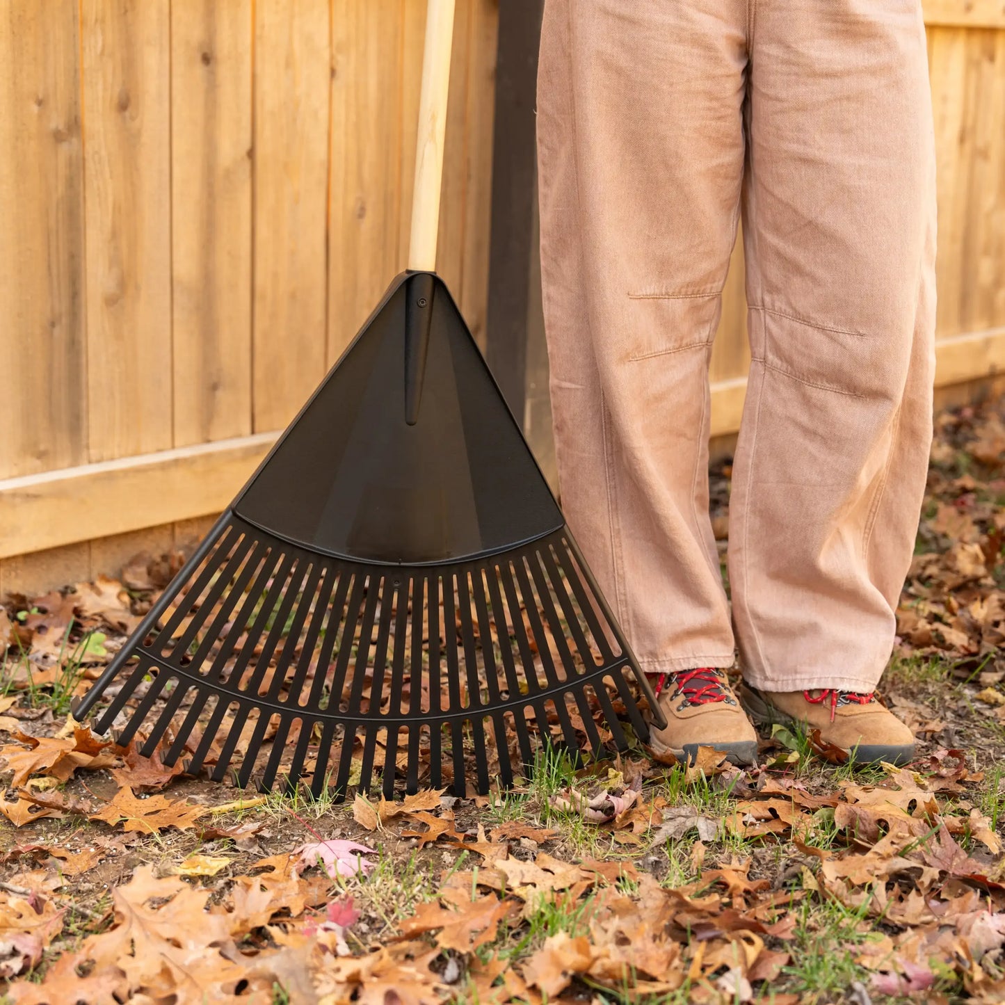 24 Inch Wood And Poly Leaf Rake For Yard Cleanup Today