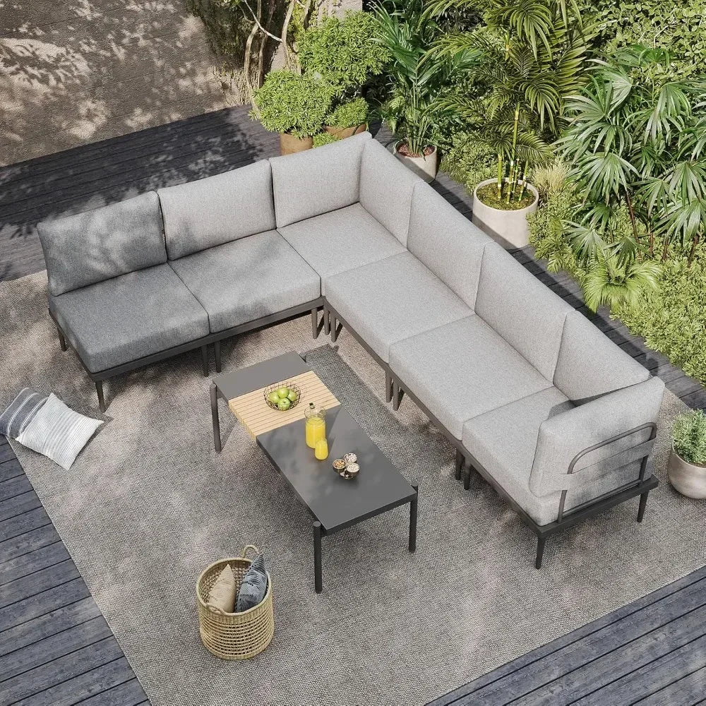 7 Piece Modern Metal Patio Furniture Set Sectional Sofa