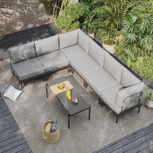 7 Piece Modern Metal Patio Furniture Set Sectional Sofa