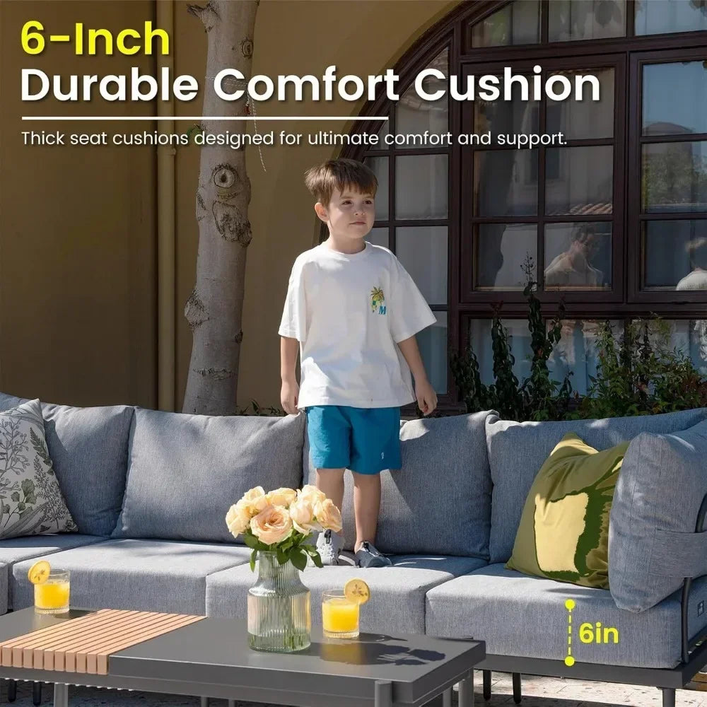 7 Piece Modern Metal Patio Furniture Set Sectional Sofa